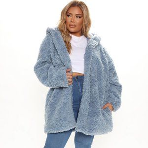 Fashion Nova Sherpa Jacket-Light Blue-Size 3XL